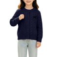 thumbnail image 3 of AUDeals Girls Cable Knit Cardigan Crewneck Button Sweater Long Sleeve Cotton Knitted Preppy Fall Ribbed Knitwear Outerwear Sweater Tops (Navy, 5-6 Years), 3 of 6