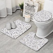 Light Grey Leaf Like Pattern Bathroom Rugs Sets 3 Piece,Toilet Cover Set,Absorbent Non Slip Bathroom Mats Sets with U-Shaped Contour Rug Toilet Rug Set