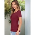 thumbnail image 4 of Women'S Spring Summer Short Sleeve Tops Ribbed Knit Henley Button Up Slim Fit Basic Casual T Shirts Blouse Wine Red XL, 4 of 9
