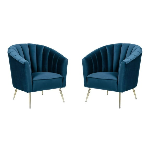 Manhattan Comfort Rosemont Velvet Accent Chair in Blue (Set of 2)