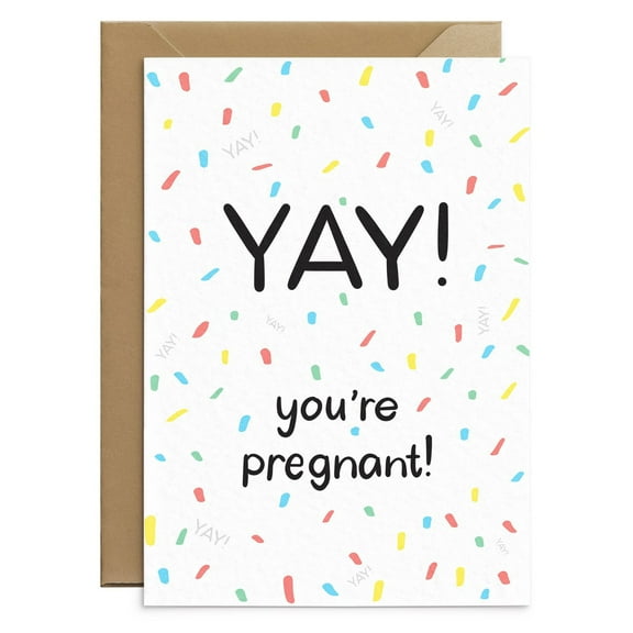 YAY! You're Pregnant Greeting Card – Fun Confetti Design – Blank Inside – Perfect Announcement Card for Expecting Parents