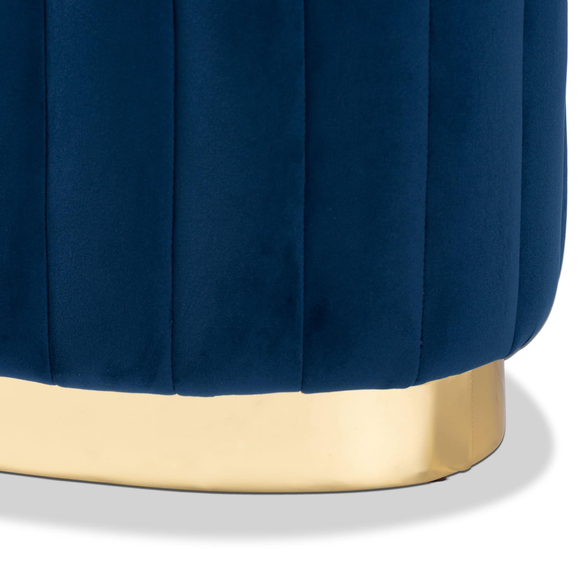 Baxton Studio Kirana Glam and Luxe Navy Blue Velvet Fabric Upholstered and Gold PU Leather Ottoman