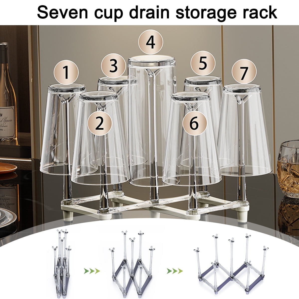 Retractable Bottle Drying Rack, Space Saving Water Bottle Dryer Rack for Kitchen Countertop, Plastic Bags Drying Rack for Cups, Glasses-white