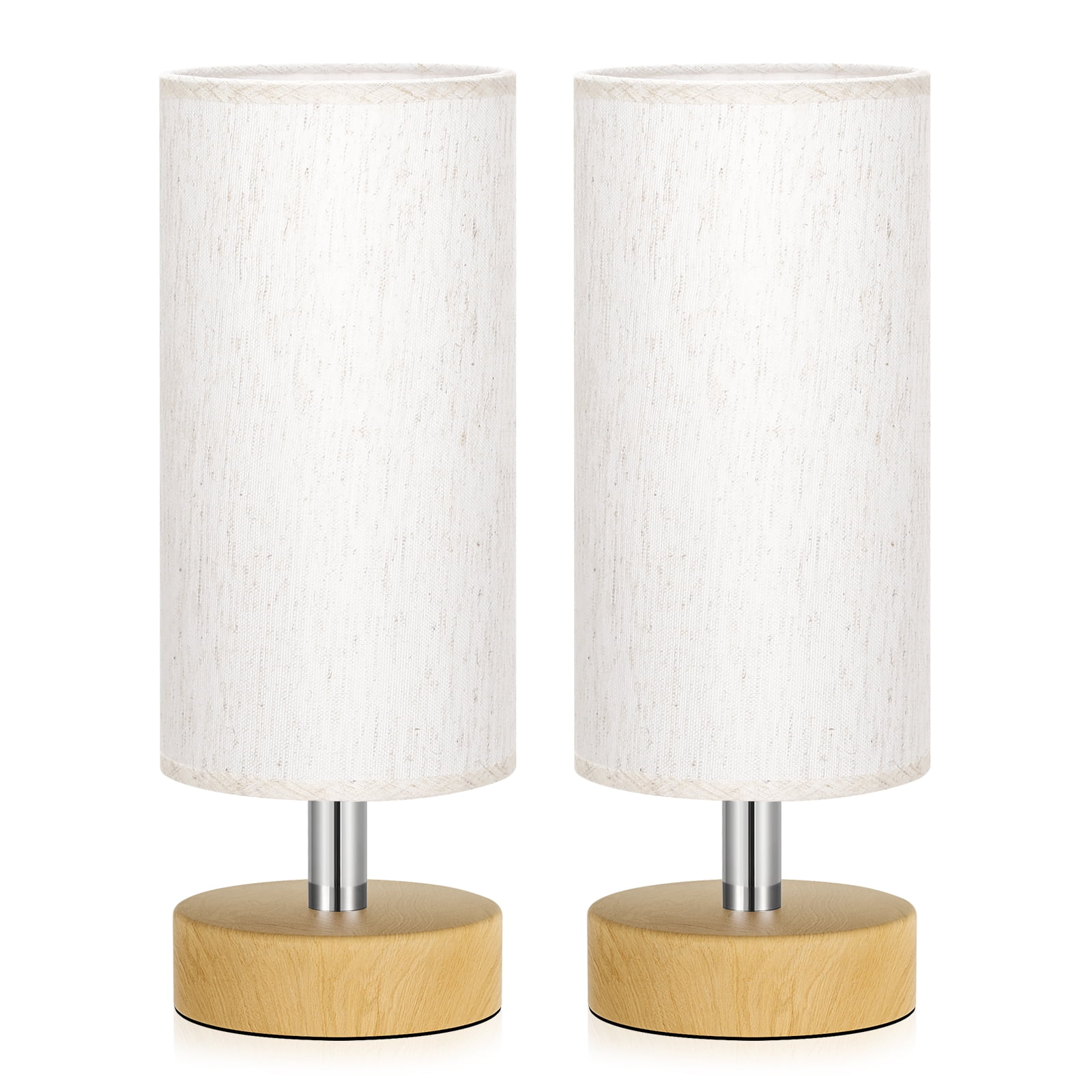 NiteLoom Bedside Table Lamp Set of 2, Cream Fabric Shade Minimalist Nightstand Light for Bedroom, Living Room, Dorm, Office