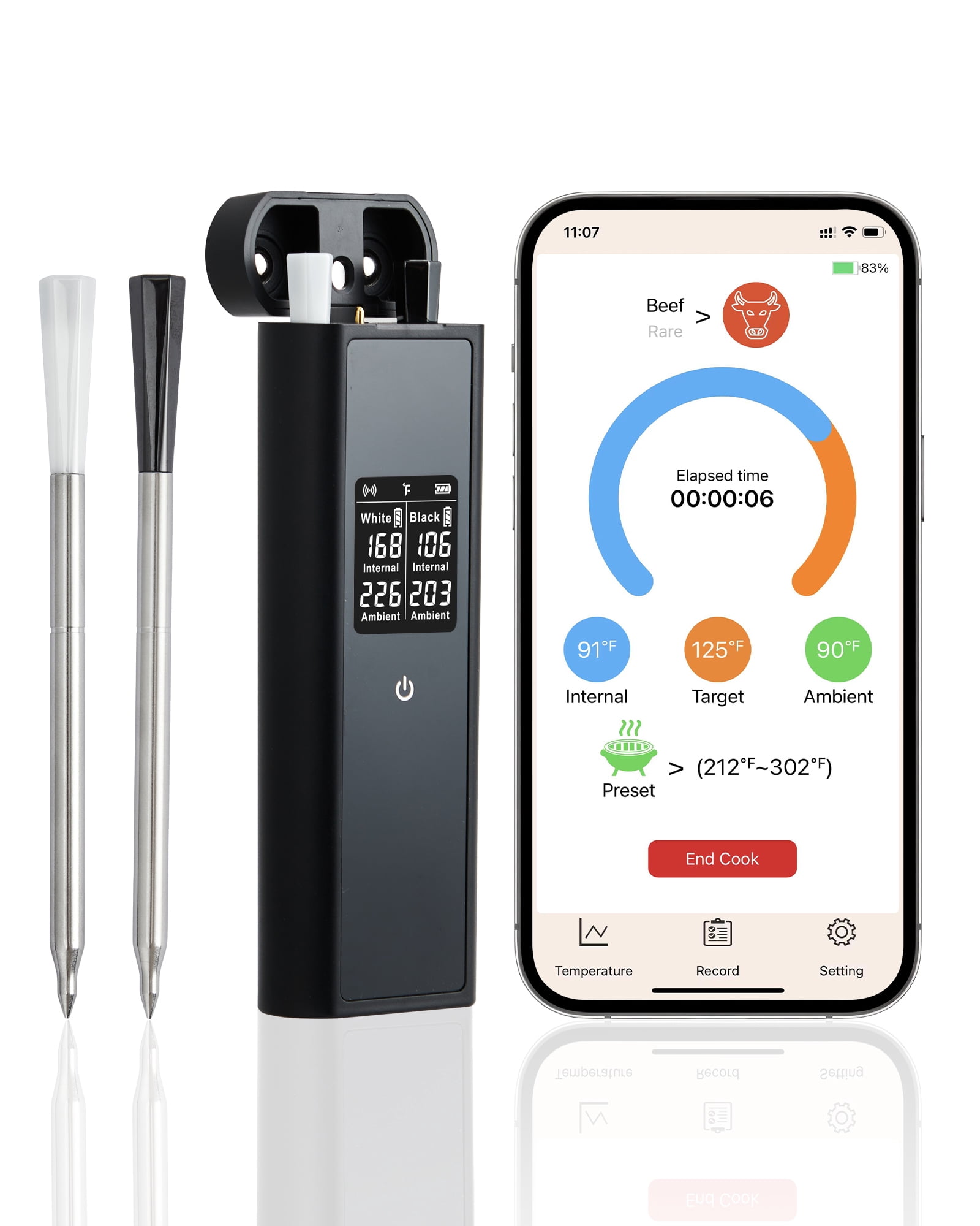 GIMMYFIVE Wireless Meat Thermometer with Probe, 820ft Range, Waterproof, App Controlled, 48H Battery for Grilling BBQ
