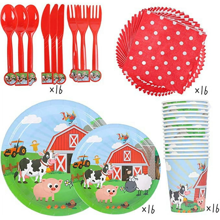 Dropship Farm Animals Tableware Party Supplies Decorations Birthday  Disposable Paper Plate Dinnerware Set Serves 10 Guests For Boy Kids Perfect  Packs Plates; Napkins; Cups; Forks ; Knife; Spoons 70PCS to Sell Online