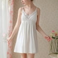 thumbnail image 3 of Defitshape Women's Victorian Nightgown Sleeveless Sleep Dress V Neck Cami Chemise Vintage Lounge White1 Large, 3 of 5