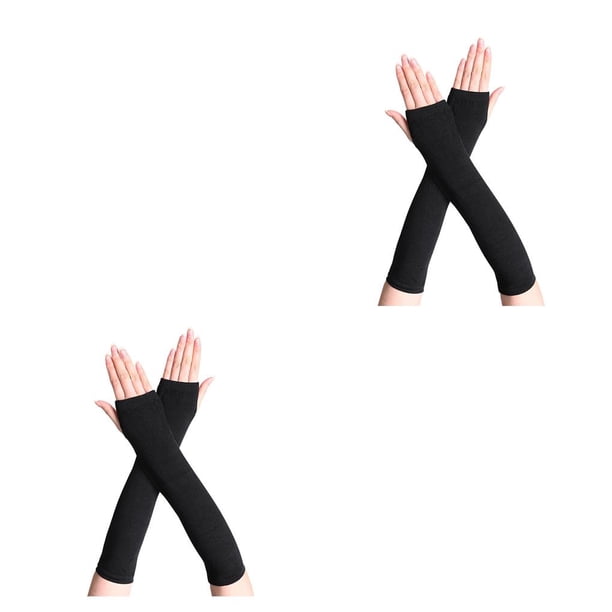 Yuarrent 1 par de guantes largos sin dedos, cómodo tejido artesanal, Otoño Invierno, niñas, cubiertas de brazo, cubierta de mano para al Negro 2piezas