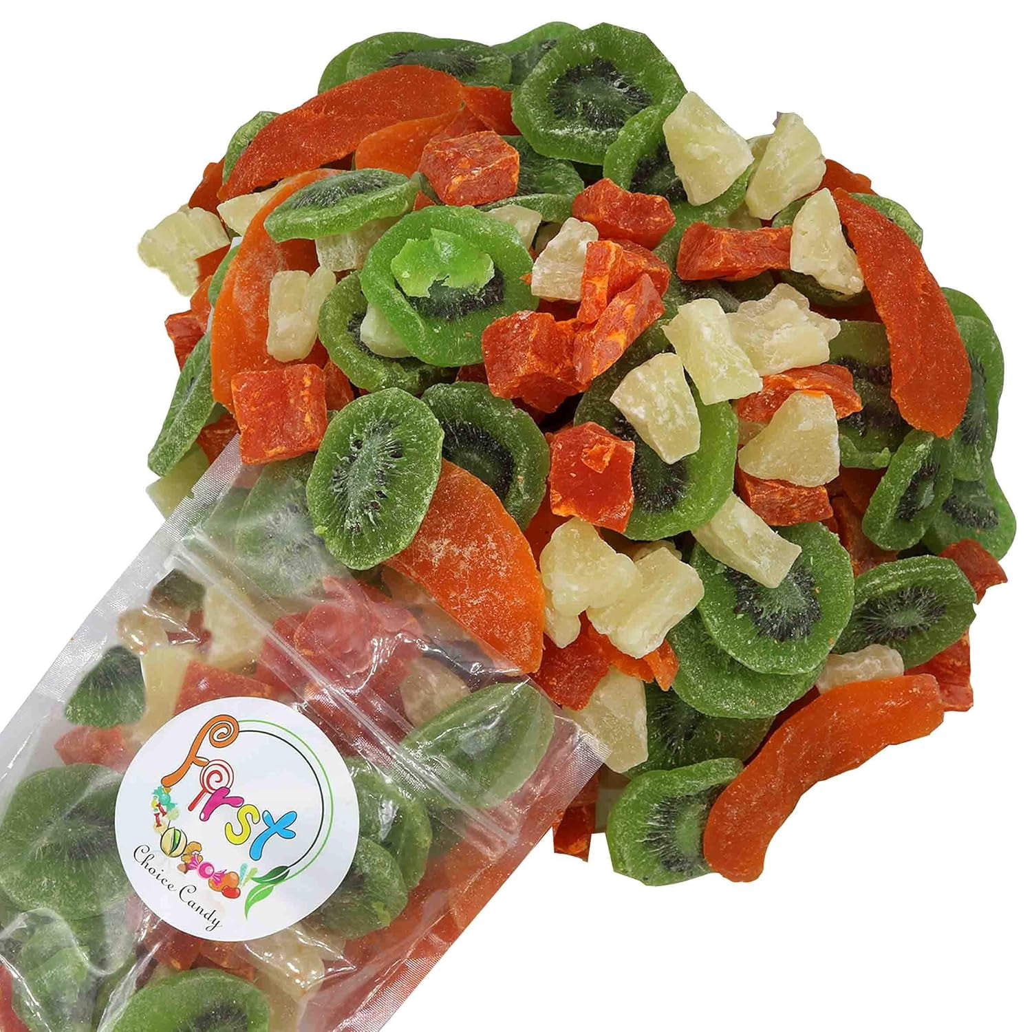 FirstChoiceCandy Dried Mixed Tropical Fruit (Papaya chunks, Kiwi slices, Mango slices and Pineapple Chunks - 2 Pound )