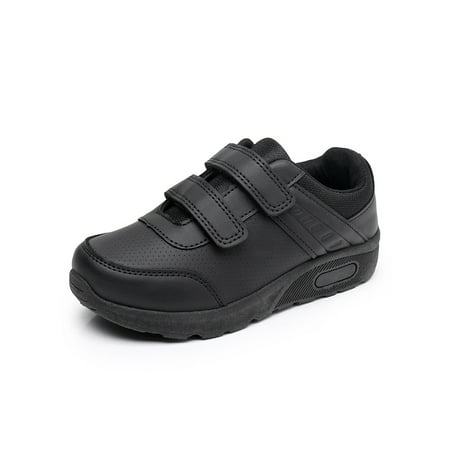 

Avamo Boys Casual Leather Shoe Low Top Performance Hook And Loop Dress Shoes Black Style A 1Y