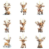LanSuare 9Pcs Cute Reindeer Christmas Ornaments, 3.1" 2D Acrylic Winter Reindeer Christmas Ornaments, Personalized Christmas Ornament ,for Xmas Tree, Indoor Outdoor Hanging Decoration