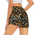 thumbnail image 4 of Picia Teal Leopard Pattern Women's 2 in 1 Athletic Running Shorts High Waisted Workout Casual Gym Sweat Shorts with Comfy Liner Zipper Pockets-Medium, 4 of 9
