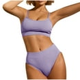 thumbnail image 2 of Honeeladyy Womens Bikini Sets Two Piece Swimsuit Solid Color Mid Rise Bottom Scoop Neck Tank Top Textured Swimwear Purple L, 2 of 4