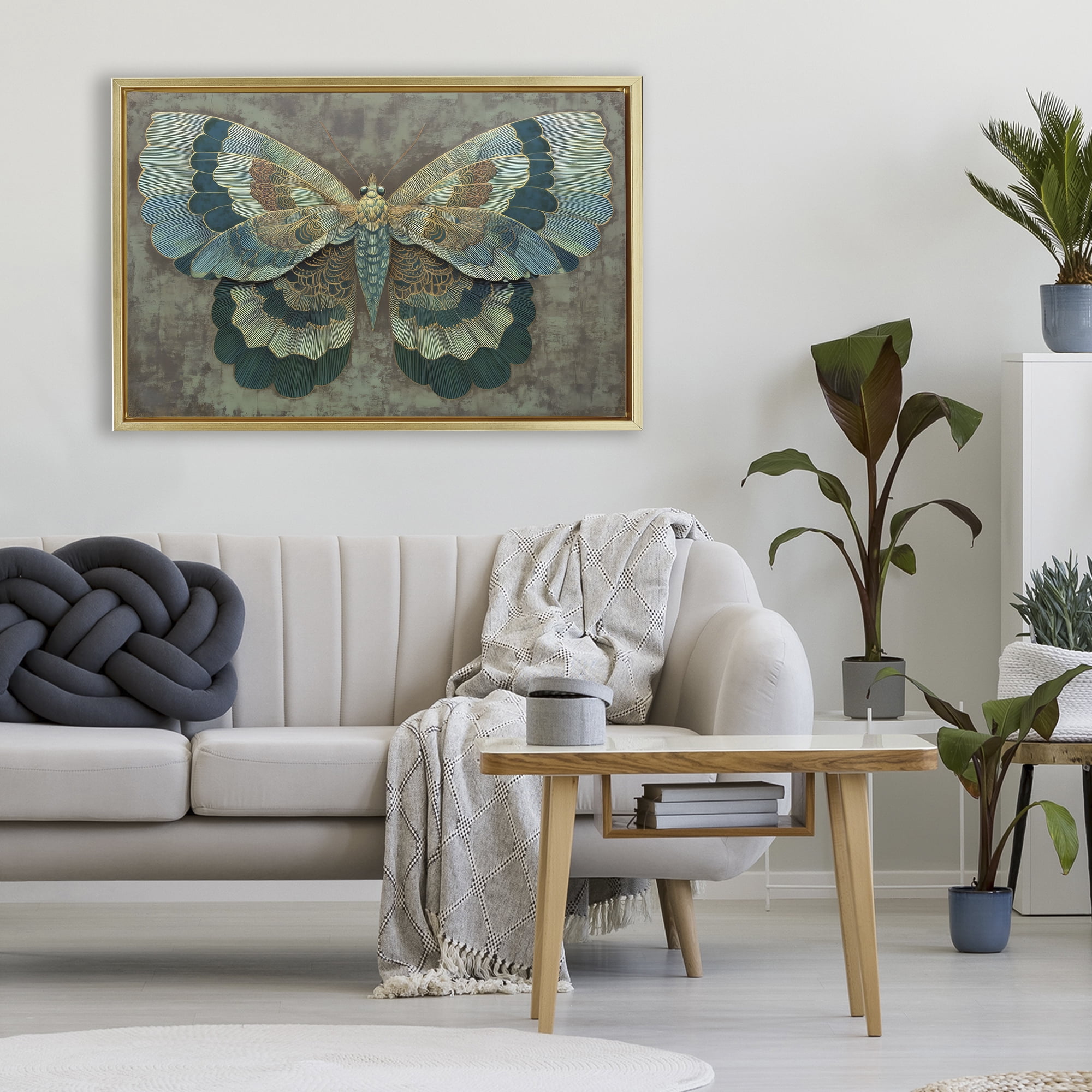 Stupell Industries Golden Jewel Butterfly Gold Framed Floater Canvas Wall Art, design by Petal Prints Design