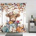 thumbnail image 3 of Fall Highland Cow Pumpkin Shower Curtain, Autumn Farmhouse Harvest Thanksgiving Bath Curtain, Maple Leaves Funny Animals Bathroom Accessories Botanical for Bathroom Curtain Set with Hooks, 72X72in, 3 of 5