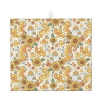 Uemuo Retro 70s 60s Flower Pattern Dish Drying Mat,16*18 inch Absorbent Dish Drainer Kitchen Counter,Large Size Dish Drying Pad for Countertops,Sinks,Draining Racks