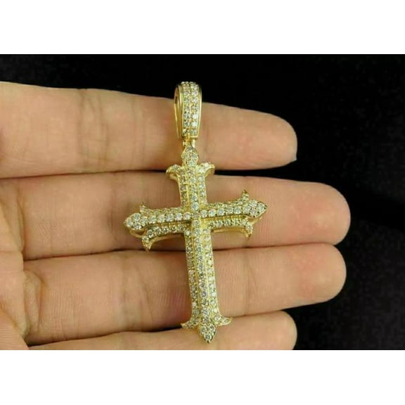 1.1 CT Real Moissanite Cross Pendant in 14K Yellow Gold Plated | Sparkling Religious Jewelry |14K Gold Finish | Perfect Gift for Men & Women