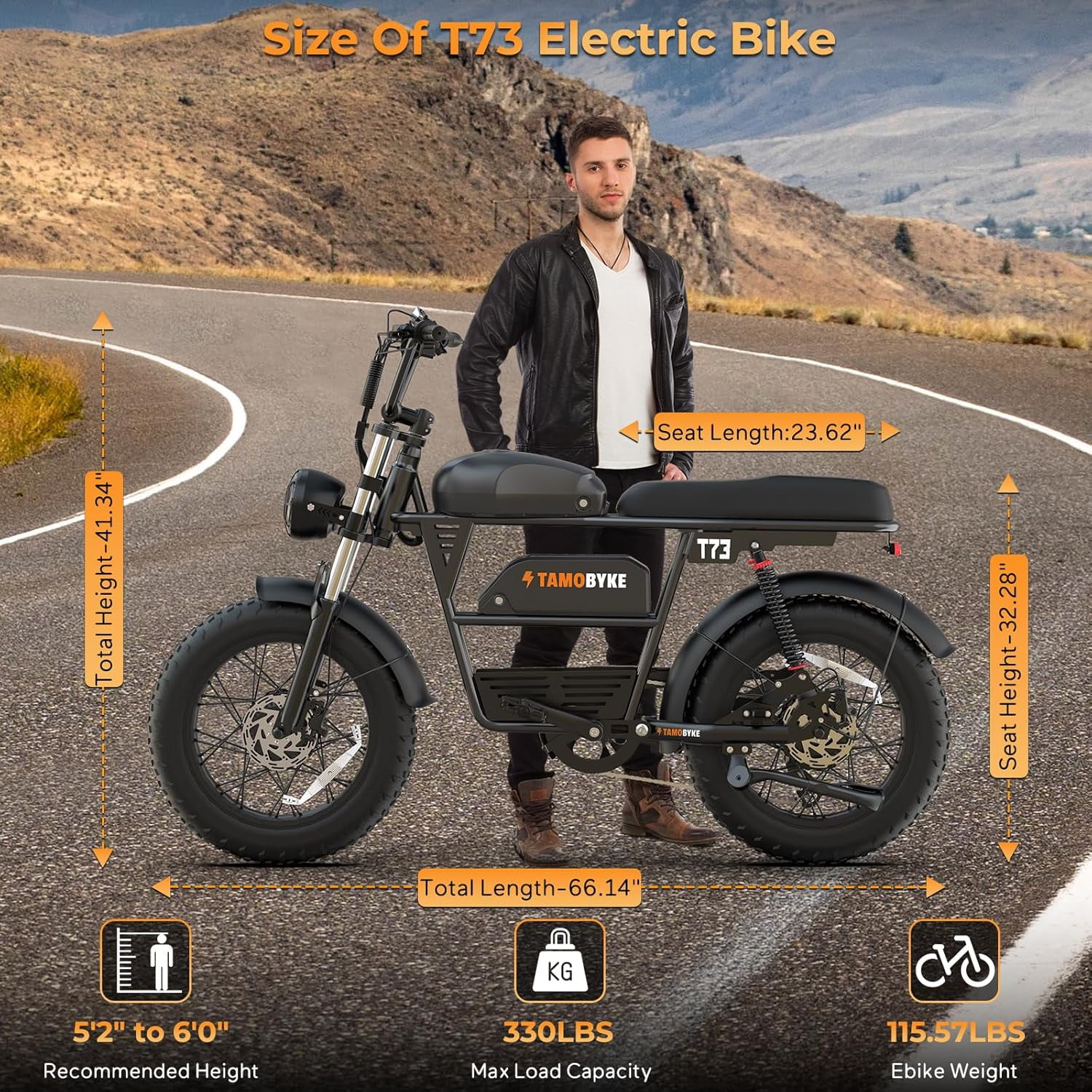 3000W Peak Dual Motor 37.5mph Tamobyke T73 Pro Max off road Electric Bike for Adults, 48V 36.4Ah Dual Battery Mountain Ebike,20" Fat Tire Full Suspension UL2849