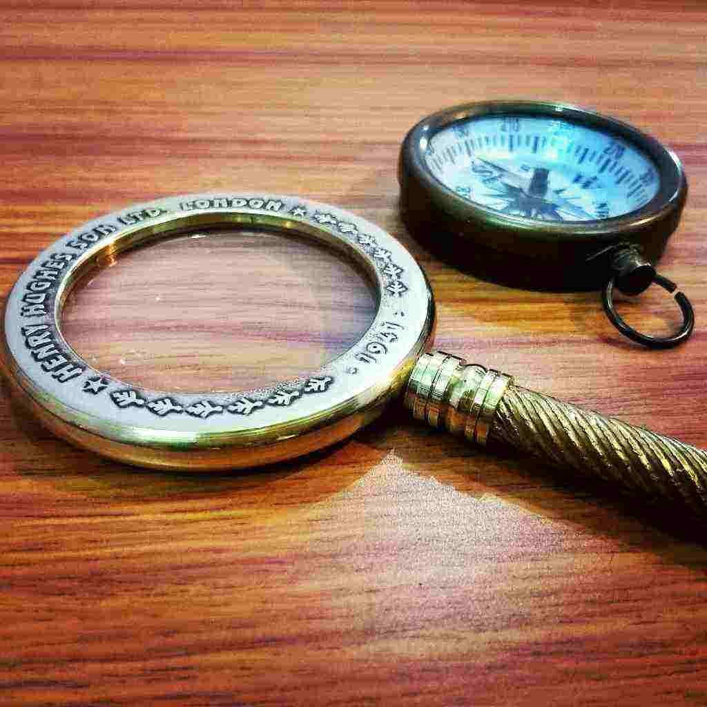 Brass Magnifying Glass Magnifier Antique Compass Collectible