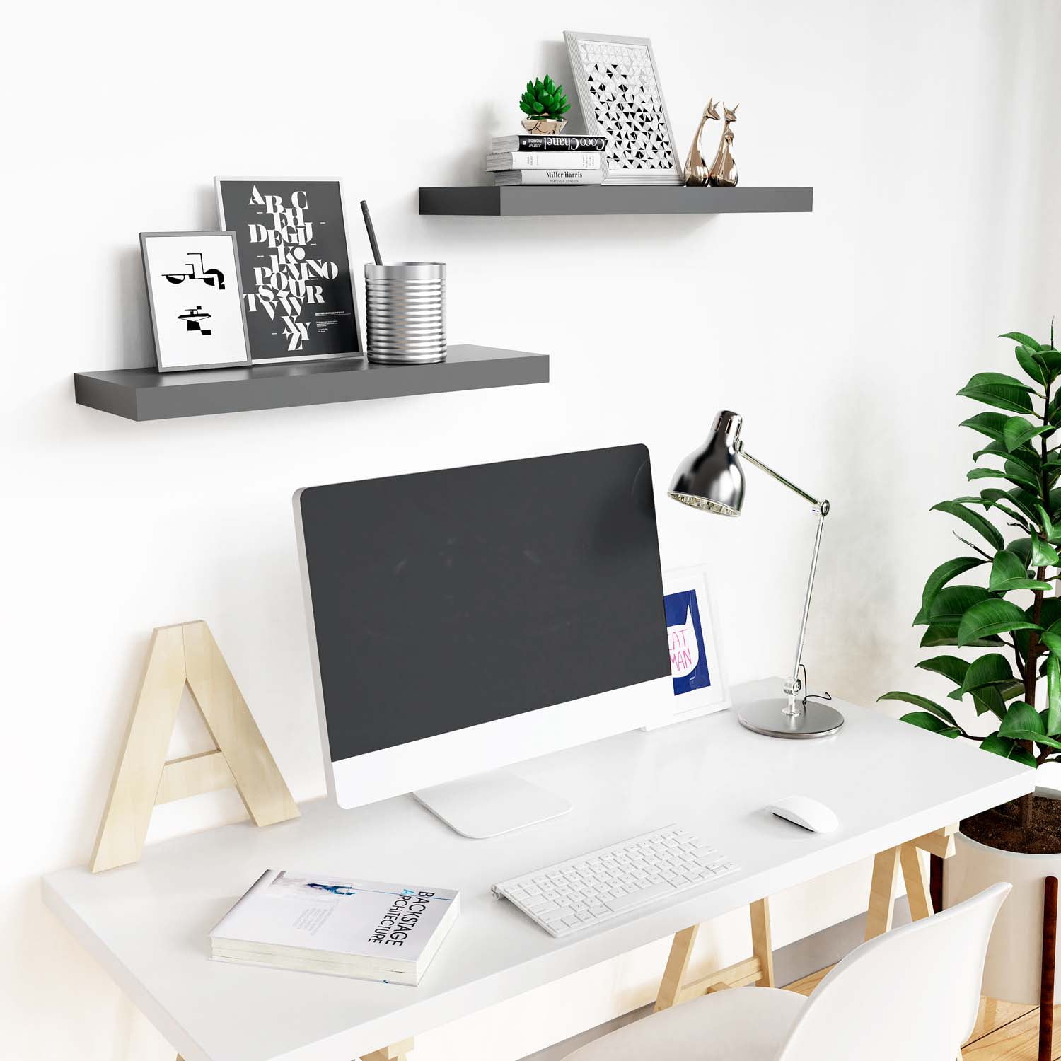 Ballucci 24" Floating Shelves, 2-Pack Wood Wall Shelf Set with Invisible Brackets, 8" Deep, Black