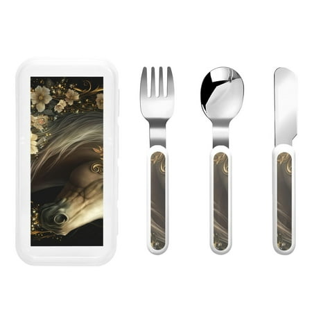 

Lukts Palatial Gold Pattern Horse for Children s Knife Fork and Spoon Three-Piece Set Stainless Steel Children and Toddler Safety Cutlery with Outer Box