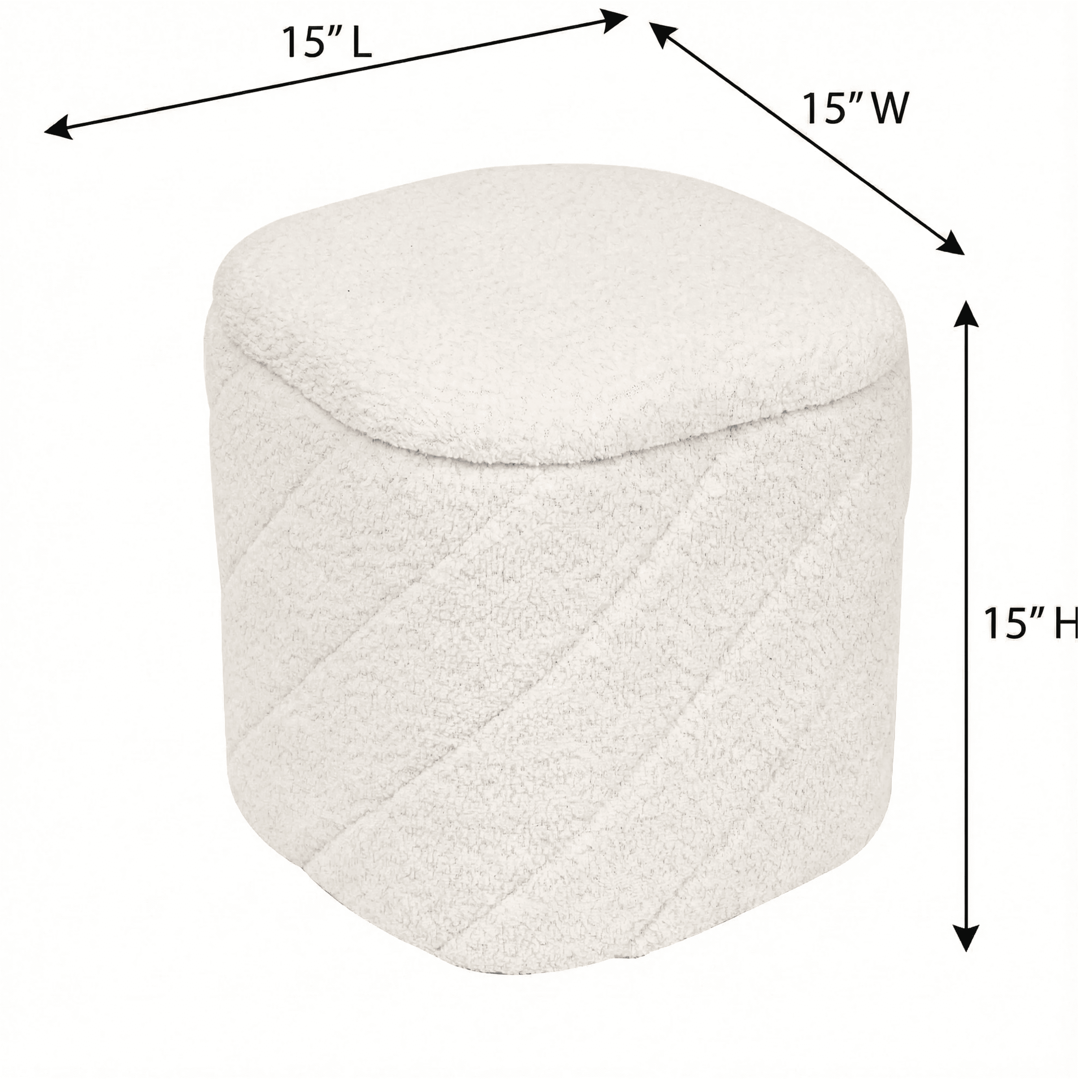 Aria Home Diagonal Tufted Cube Ottoman with Storage, Upholstered Footrest 15" Stool, Ivory