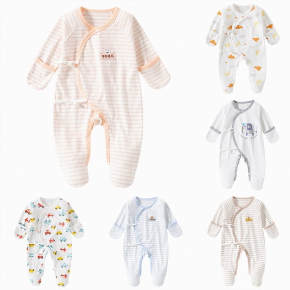 3-6 Months Newborn Footed Sleeper Gown With Mitten Cuffs Cotton Side Baby Footed Print Infant Play For 0 6 Months Boys And Girls Baby Romper Pajamas Crawling Clothes