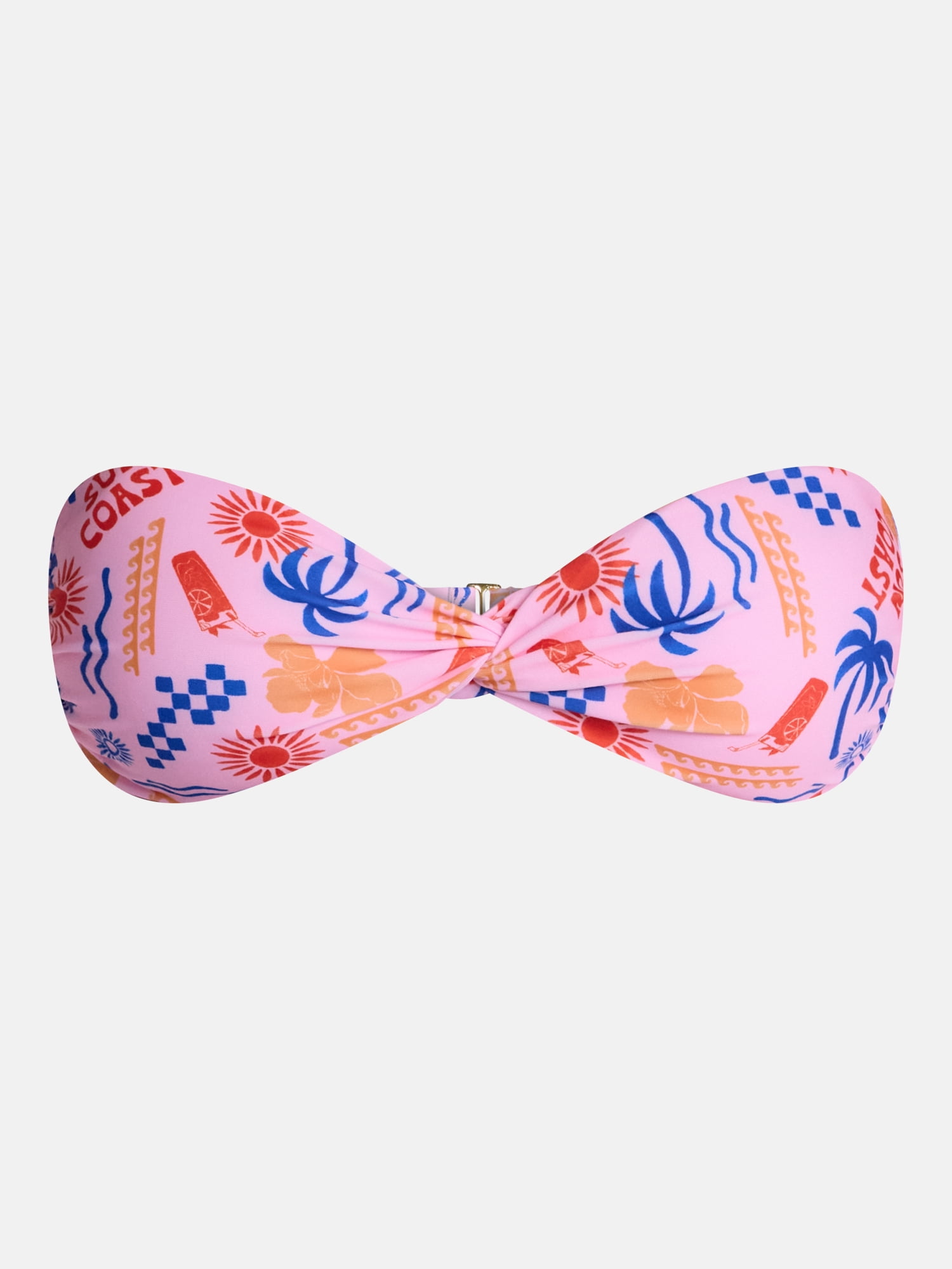 No Boundaries Coastal Print Twist Front Bikini Swim Top, Women's XXS-XXL