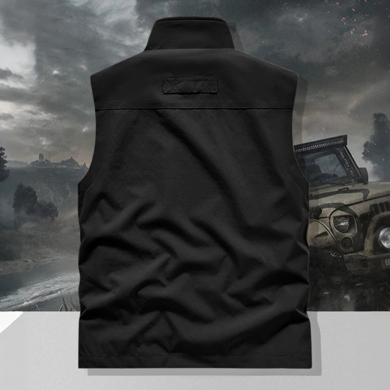 Men's Windproof Lightweight Golf Vest Softshell Sleeveless Jacket with Pockets for Running Hiking Sports Spring Fall,Black,L