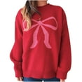 thumbnail image 3 of WRKEKC Women's Bow Printed Knit Pullover Sweater Long Sleeve Front Pocket Casual Round Neck Womens Sweater, 3 of 6