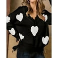 thumbnail image 2 of Womens Sweaters Valentine's Day Hearts Print Pullover Sweater Casual Loose Knitted Warm Sweaters with Tassle Shermie, 2 of 3