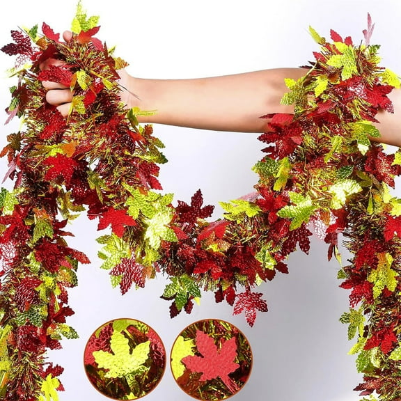 Fall Tinsels Garland Metallic Hanging Garland, Shiny Thanksgiving Party Decoration for Fireplace Door Wall Stairs Windows, Durable Reusable Fall Garland for Holiday Home Decor
