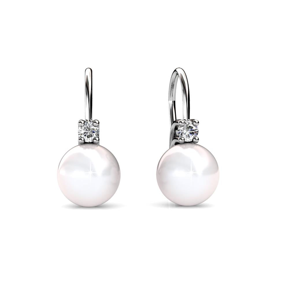 8MM Natural White shell pearl Earring 18k Ear Drop Dangle Fashion Hook Women 