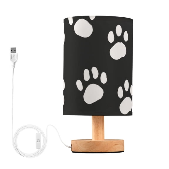 Dog Paws White Table Lamp USB Bedside Desk Nightstand Lamp Printed Gifts Small Lamp Wood Base for Bedroom Living Room Kids Room College Dorm