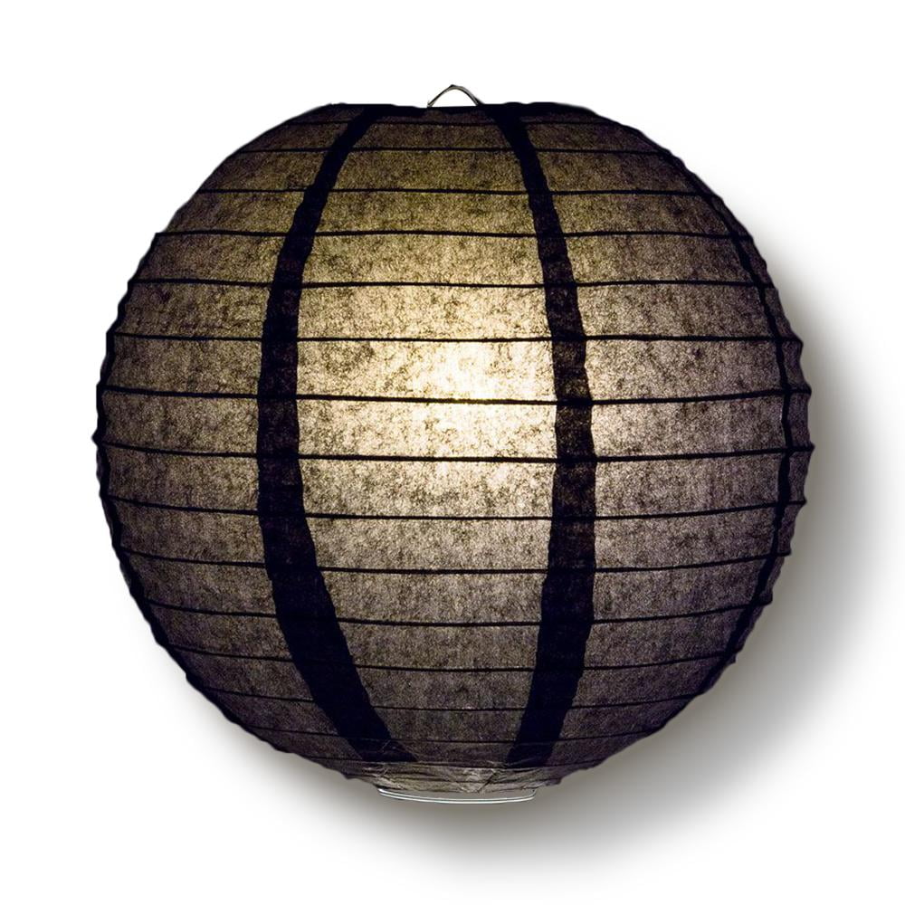 Quasimoon PaperLanternStore Decorative Paper Lantern - (Single, 14-Inch, Black, Even Ribbing) Round Paper Lantern - Ideal Wedding and Party Decor or Home Accent, Lighting Optional