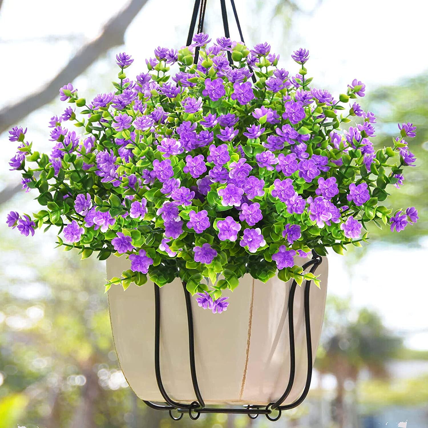 Outdoor Artificial Plant Flower UV Resistant Fake Stems Plants, Faux Shrubs Outdoor Greenery Plastic Plants for Outside Plants Garden Porch Window Home Wedding Farmhouse Patio Decor (Purple)
