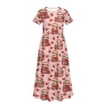 thumbnail image 5 of Uourmeti Girls Summer Dress Pink Sloth Strawberry Print Short Sleeve Round Neck Flowy Tiered Casual Long Maxi Dress with Pockets, Size 7-8 Years, 5 of 7