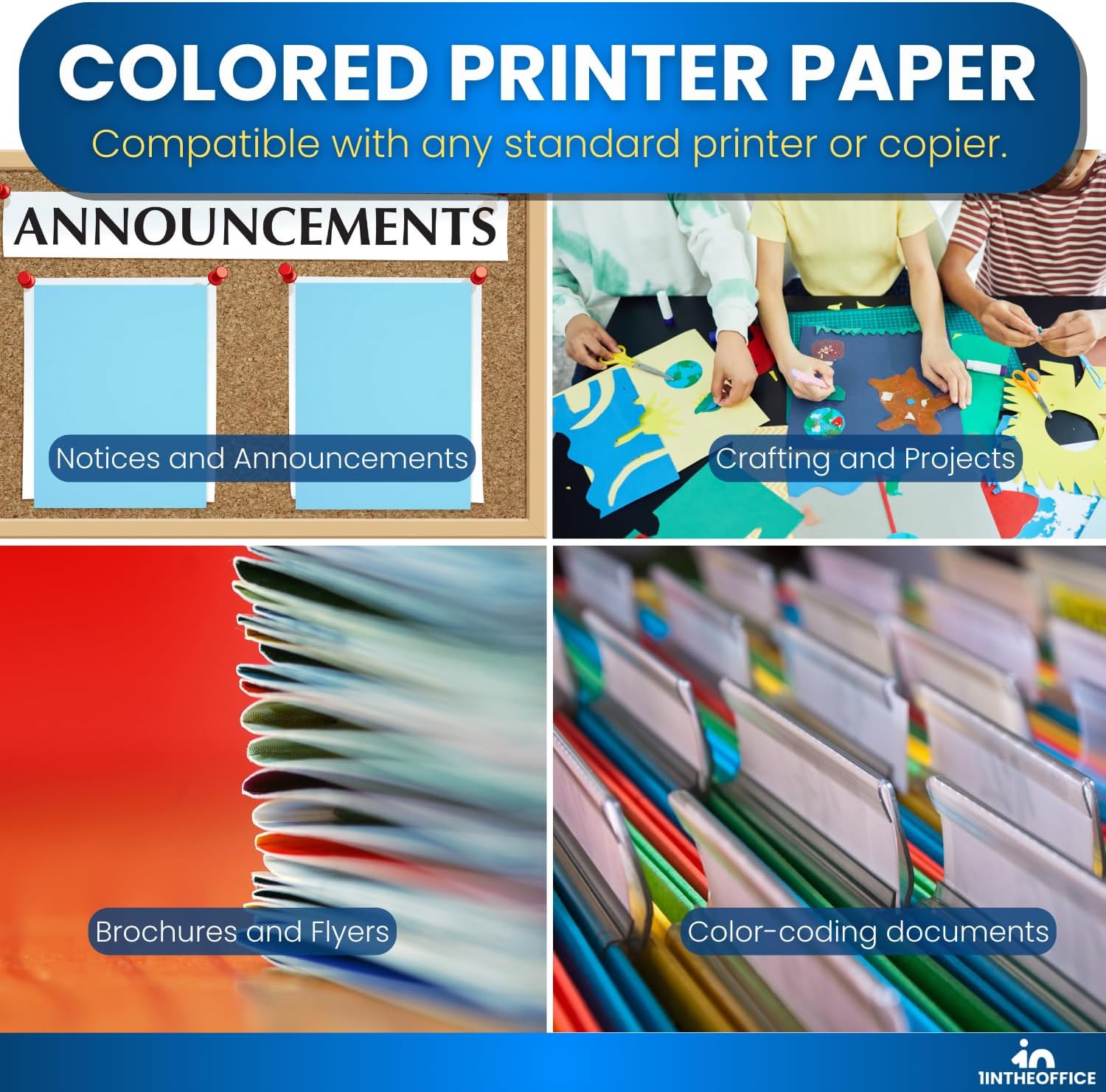 1InTheOffice Blue Copy Paper, Printer Paper, Colored Copy, 20 lbs., 8.5" x 11", 500 Pack