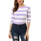 thumbnail image 1 of Camisetas de rayas para mujer Inspire Chic, corte ajustado, mangas de codo, cuello barco, T-shirt M blanca y morada, 1 of 7