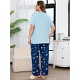 thumbnail image 7 of SHOWMALL Women's Plus Size Loungewear Set Starry Sky Deep Navy 1X 2 Piece Pajama Set Sleepwear for Spring Summer Fall, Short Sleeve Top and Printed Long Pants with Side Pockets, 7 of 7