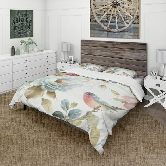 Designart 'Beautiful Bird Romance I' Cottage Duvet Cover Set