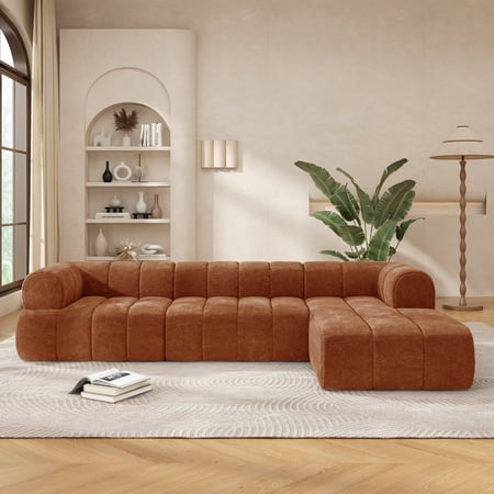 FFZ 122" L-Shaped Sectional Sofa with High-Density Foam and Chaise Lounge, Fully Assembled, Orange