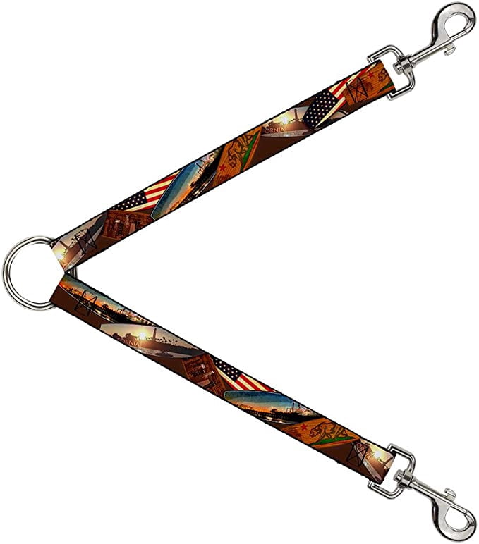 Dog Leash Splitter Surfboard Cali Scenes Us Flag Stacked Brown 1 Foot Long 1 Inch Wide
