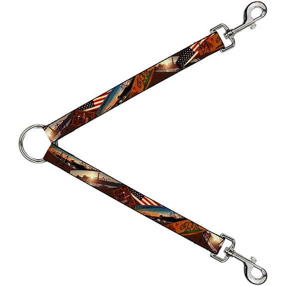 Dog Leash Splitter Surfboard Cali Scenes Us Flag Stacked Brown 1 Foot Long 1 Inch Wide