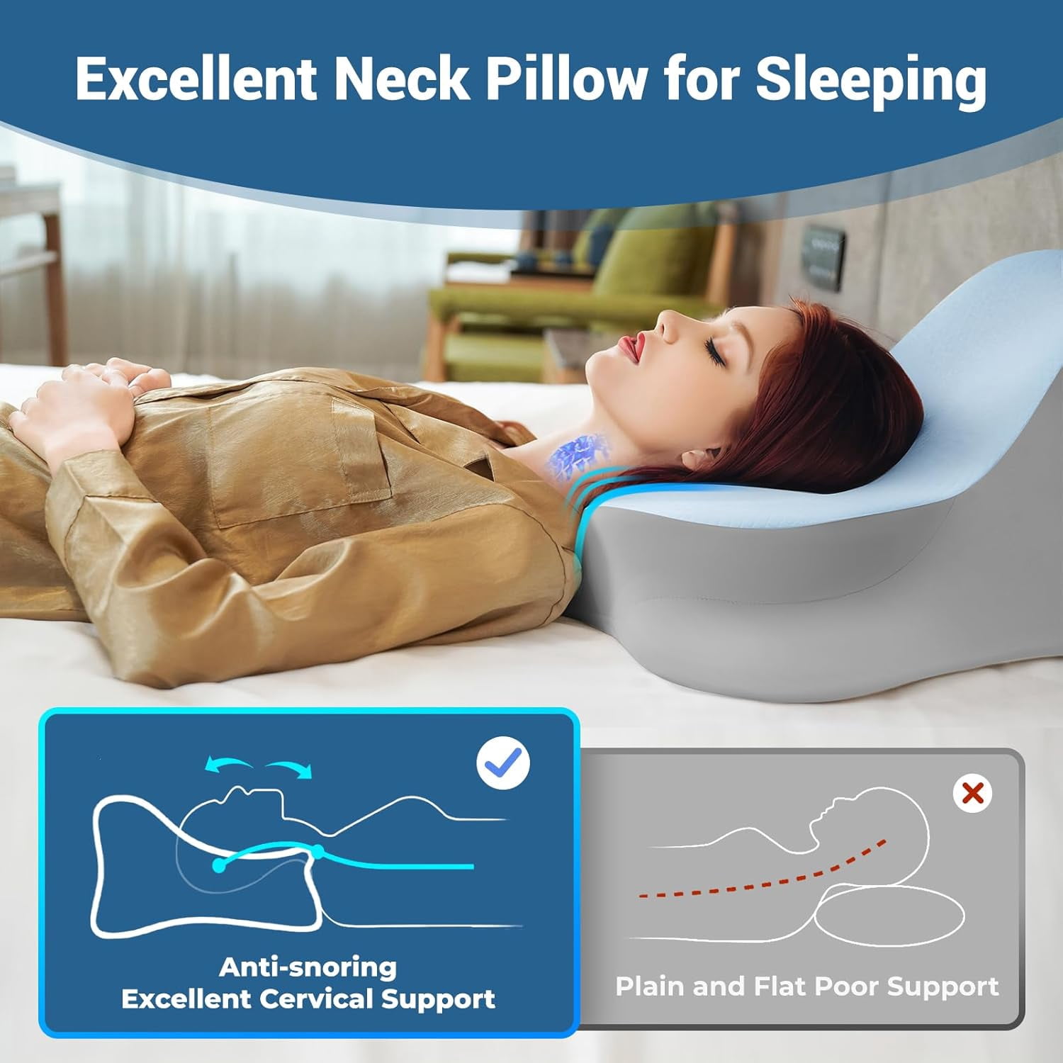 Ergonomic Memory Foam Bed Wedge Pillow for Reading, Lying, and Back Support on Bed, Couch, or Floor - Grey