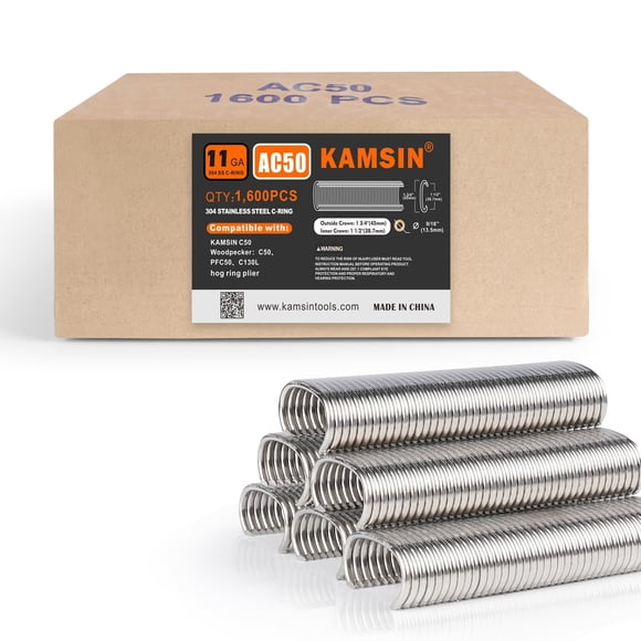 Grapas tipo anillo para alambre KAMSIN C-50 calibre 11, 1.600 piezas, 1,5 pulgadas