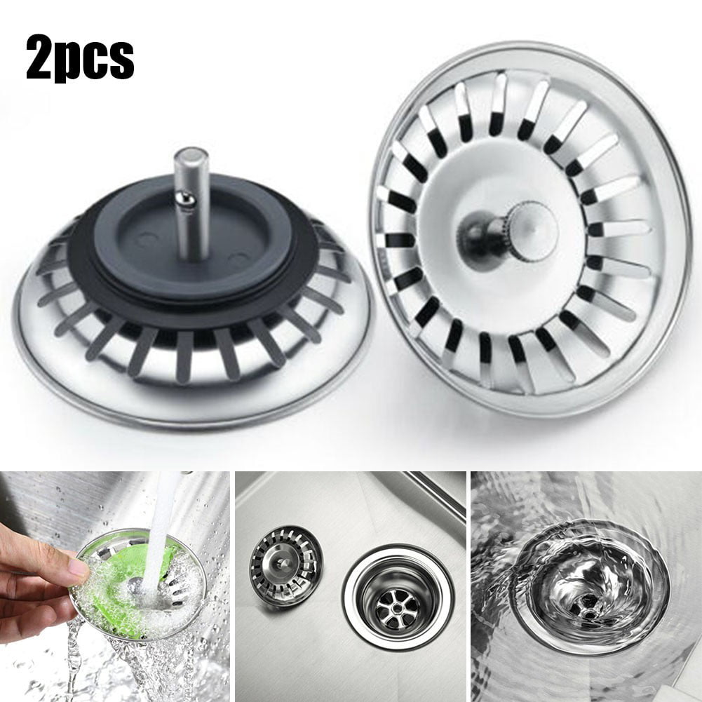 2 Pack Kitchen Sink Strainer, 2 In 1 Stainless Steel Sink Drain Strainer  And Stopper Replacement For 3-1/2 Inch Kitchen Drains, Rubber Stopper,  Anti-c