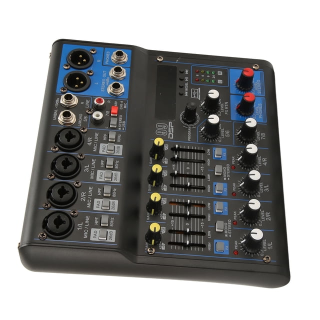 Mezclador de Audio de Estudio Portátil, Mezclador Estéreo DJ de 8 Canales Con 99 Efectos, Mezclador de Sonido mp3 para PC Para Bares, Clubes, Escenario, Guitarra, Bajo, Bajo,