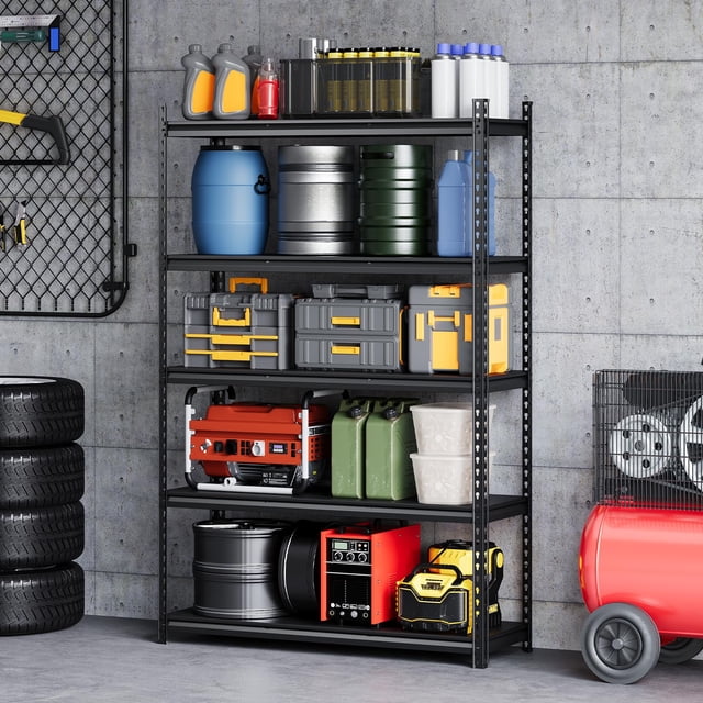 QinaQin Estante metálico negro mate de 5 niveles, medidas 35.4 x 15.7 x 72 pulgadas, repisas de acero para uso industrial con capacidad de 350 kg por nivel