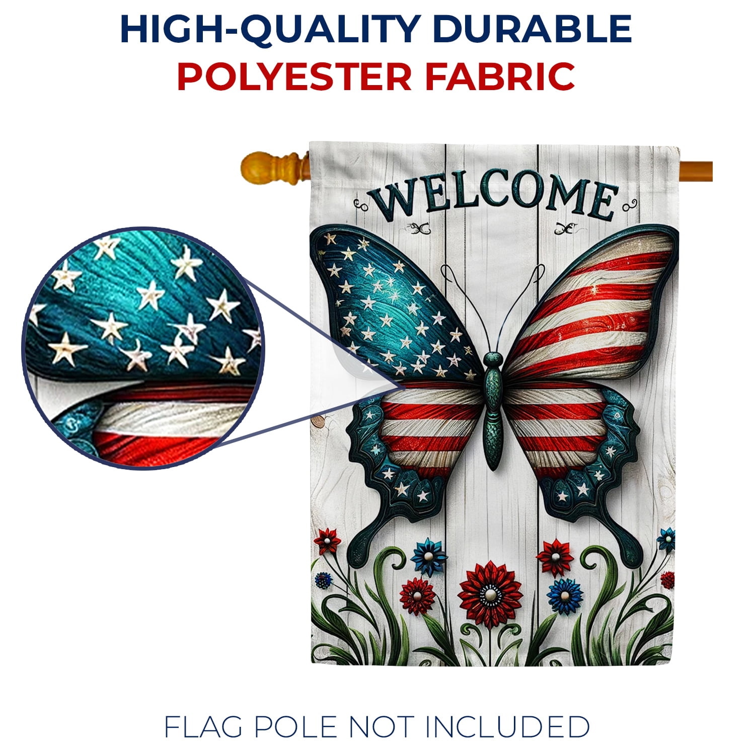America Forever Patriotic Butterfly House Flag, 28x40 inch Double Sided, American 4th Of July Yard Flags for Outside Independence Day Fourth of July Decorations Outdoor Welcome Flag